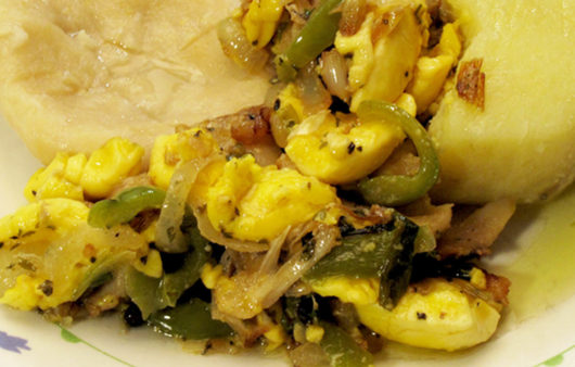 Ackee and Saltfish with Sweet/Bell Pepper