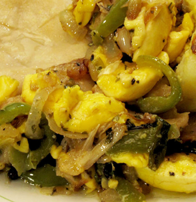 Ackee and Saltfish with Sweet/Bell Pepper