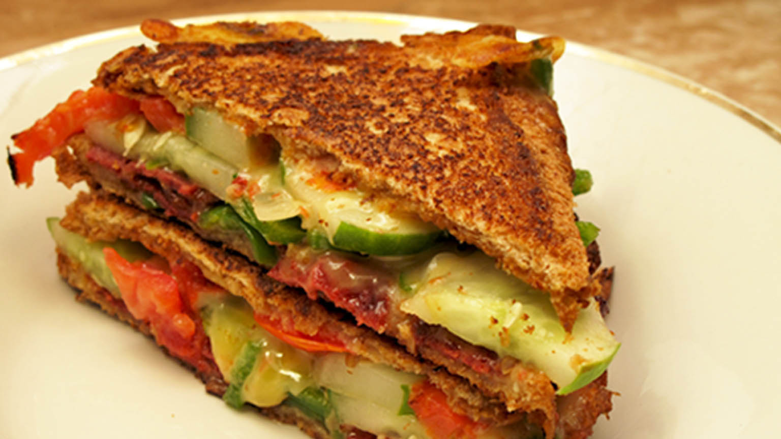 Grilled Pepperoni Vegetable Cheese Sandwich